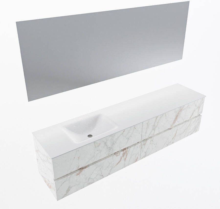Mondiaz VICA 200cm badmeubel onderkast Carrara 4 lades. Wastafel CLOUD links zonder kraangat kleur Talc.