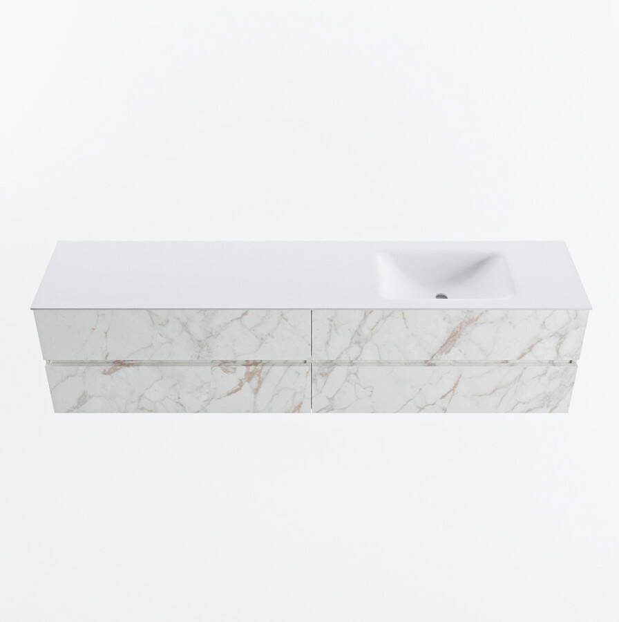 Mondiaz VICA 200cm badmeubel onderkast Carrara 4 lades. Wastafel CLOUD rechts zonder kraangat kleur Talc.