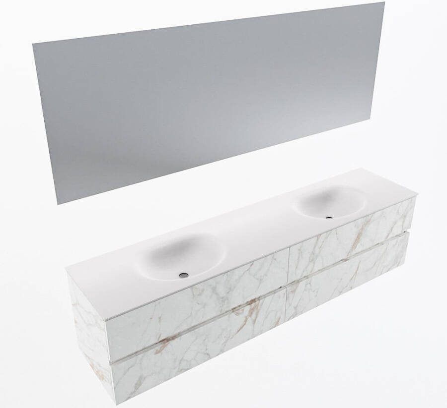 Mondiaz VICA 200cm badmeubel onderkast Carrara 4 lades. Wastafel MOON dubbel 2 kraangaten kleur Talc.