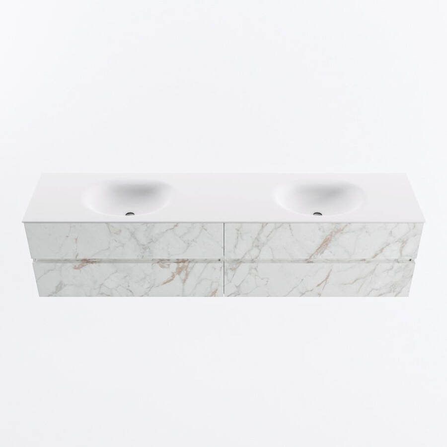 Mondiaz VICA 200cm badmeubel onderkast Carrara 4 lades. Wastafel MOON dubbel zonder kraangat kleur Talc.