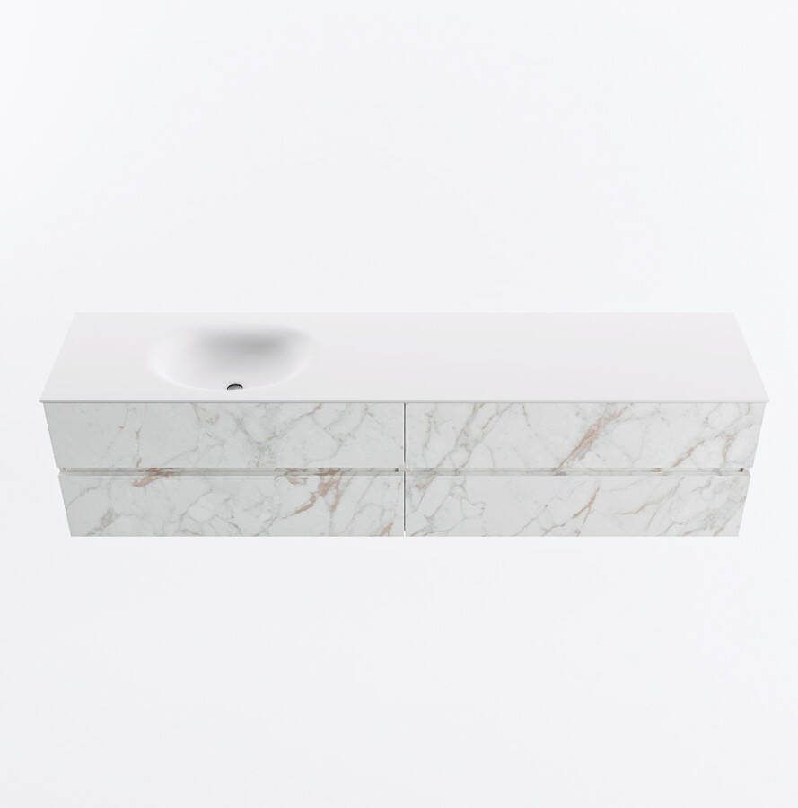 Mondiaz VICA 200cm badmeubel onderkast Carrara 4 lades. Wastafel MOON links 1 kraangat kleur Talc.