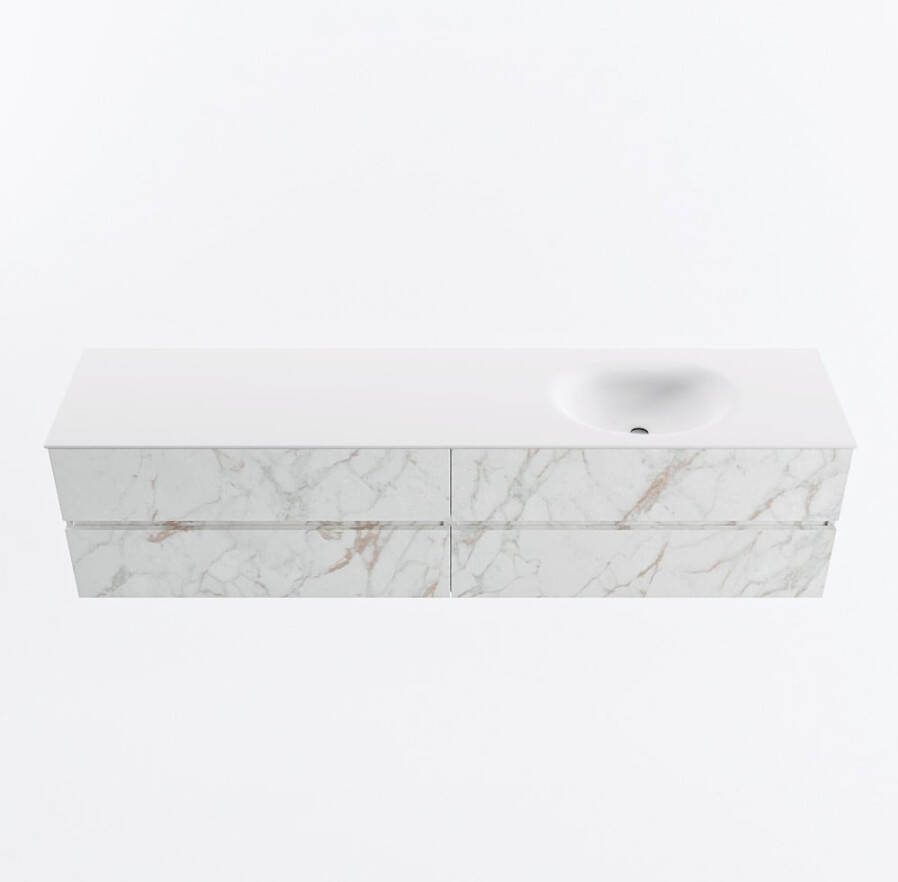 Mondiaz VICA 200cm badmeubel onderkast Carrara 4 lades. Wastafel MOON rechts 1 kraangat kleur Talc.