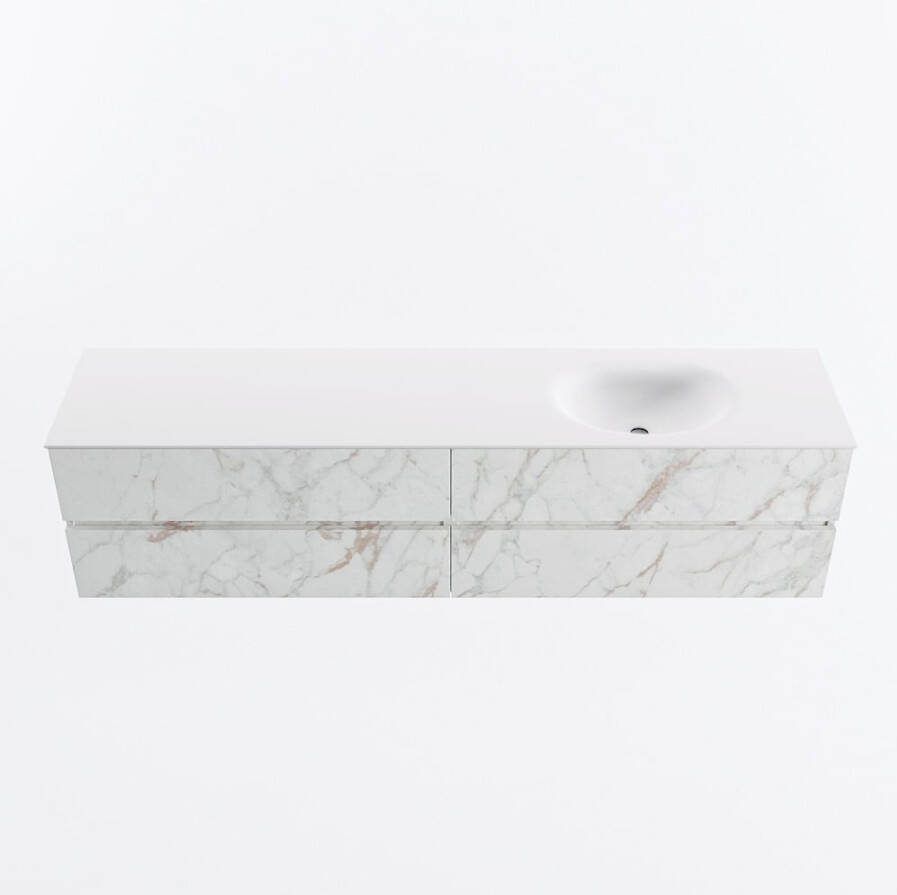Mondiaz VICA 200cm badmeubel onderkast Carrara 4 lades. Wastafel MOON rechts zonder kraangat kleur Talc.