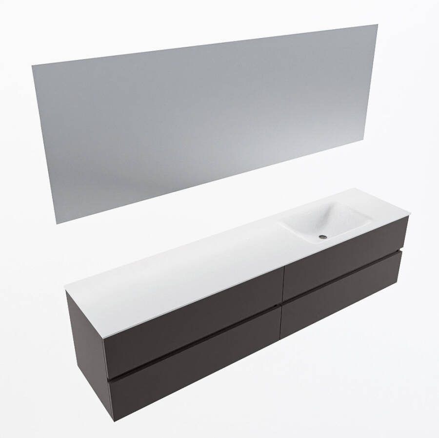 Mondiaz VICA 200cm badmeubel onderkast Dark Grey 4 lades. Wastafel CLOUD rechts 1 kraangat kleur Talc.