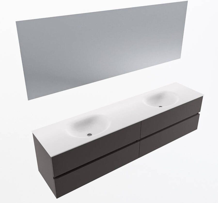Mondiaz VICA 200cm badmeubel onderkast Dark Grey 4 lades. Wastafel MOON dubbel zonder kraangat kleur Talc.