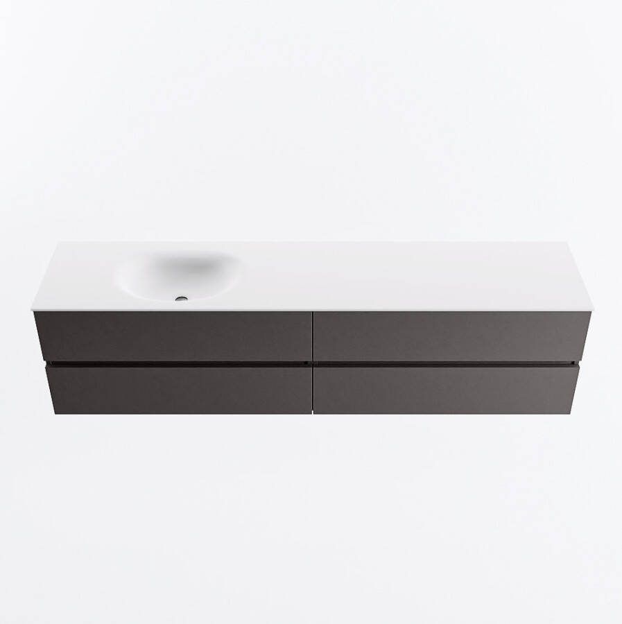 Mondiaz VICA 200cm badmeubel onderkast Dark Grey 4 lades. Wastafel MOON links 1 kraangat kleur Talc.