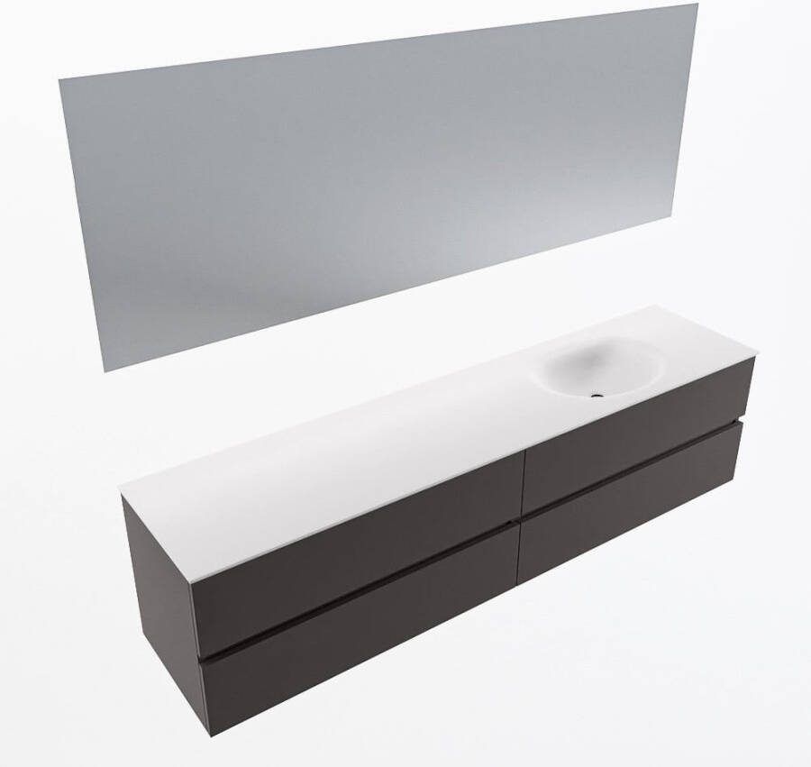 Mondiaz VICA 200cm badmeubel onderkast Dark Grey 4 lades. Wastafel MOON rechts zonder kraangat kleur Talc.