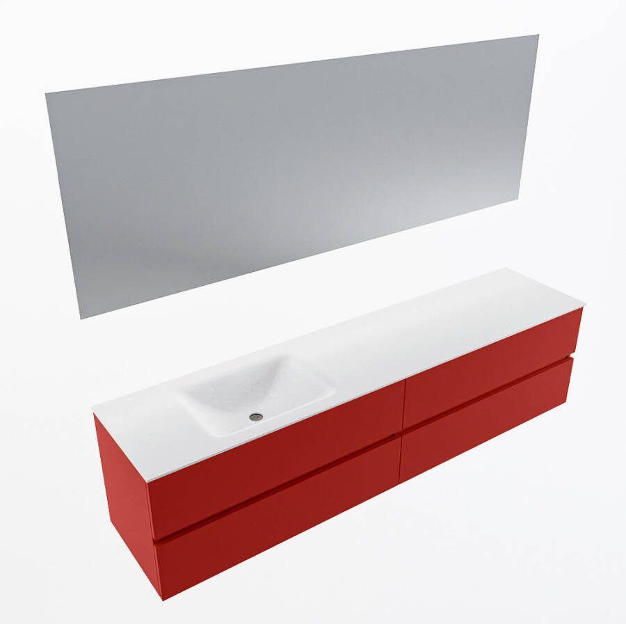 Mondiaz VICA 200cm badmeubel onderkast Fire 4 lades. Wastafel CLOUD links zonder kraangat kleur Talc.