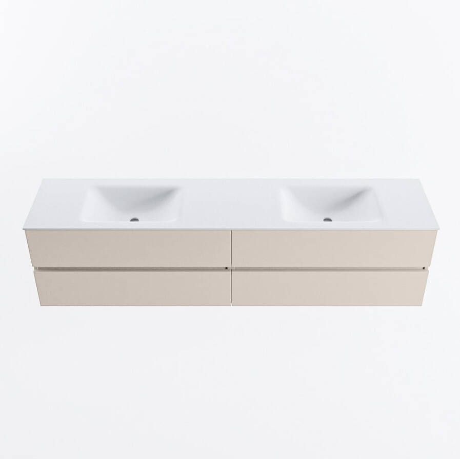 Mondiaz VICA 200cm badmeubel onderkast Linen 4 lades. Wastafel CLOUD dubbel 2 kraangaten kleur Talc.