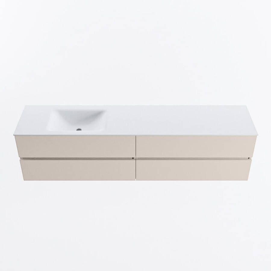 Mondiaz VICA 200cm badmeubel onderkast Linen 4 lades. Wastafel CLOUD links 1 kraangat kleur Talc.
