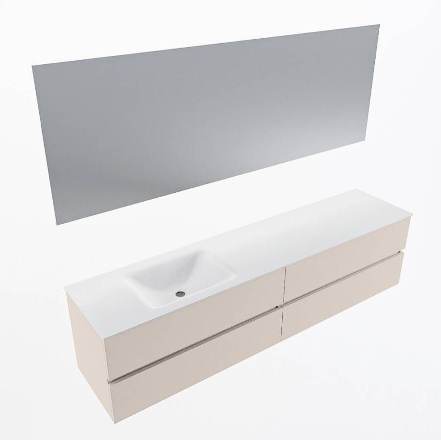 Mondiaz VICA 200cm badmeubel onderkast Linen 4 lades. Wastafel CLOUD links zonder kraangat kleur Talc.