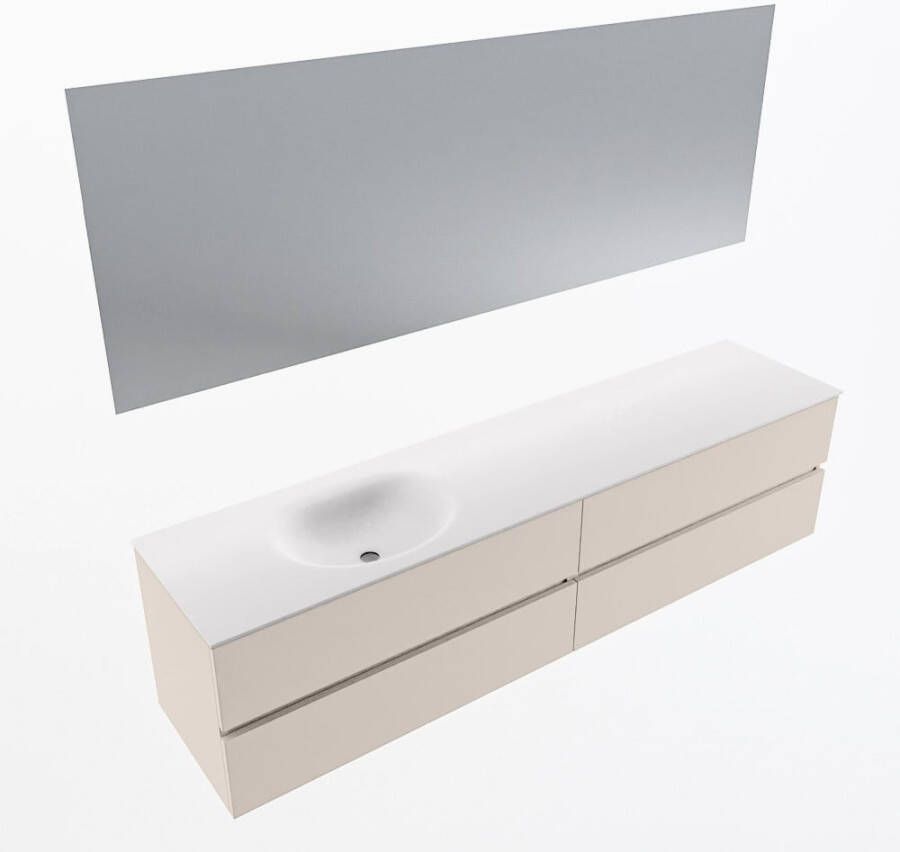 Mondiaz VICA 200cm badmeubel onderkast Linen 4 lades. Wastafel MOON links zonder kraangat kleur Talc.