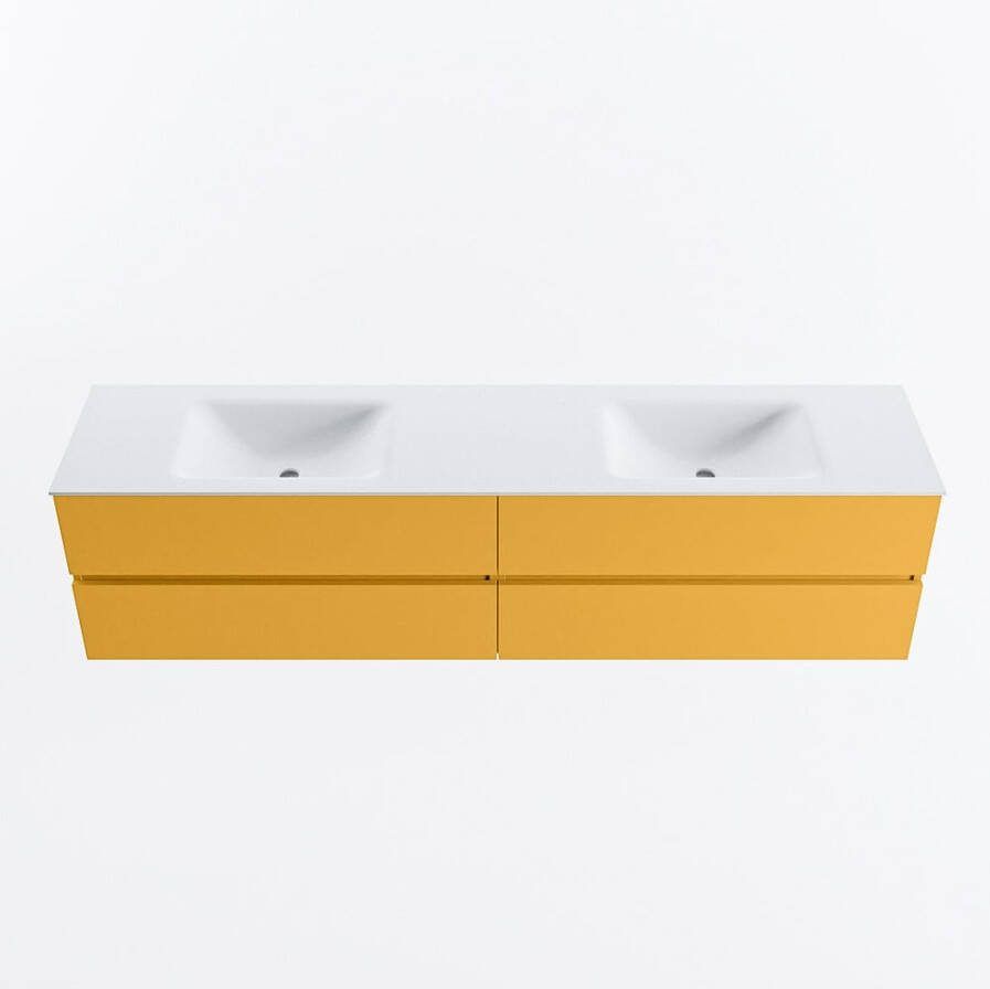 Mondiaz VICA 200cm badmeubel onderkast Ocher 4 lades. Wastafel CLOUD dubbel 2 kraangaten kleur Talc.