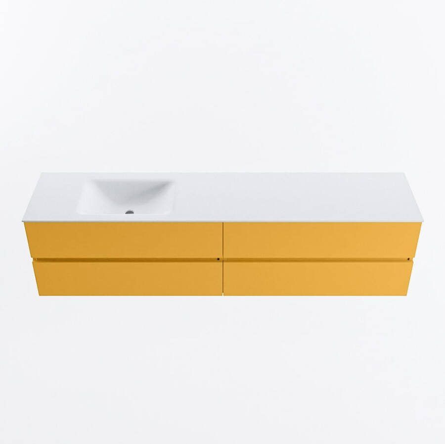 Mondiaz VICA 200cm badmeubel onderkast Ocher 4 lades. Wastafel CLOUD links 1 kraangat kleur Talc.