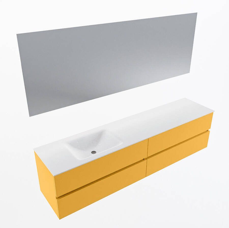 Mondiaz VICA 200cm badmeubel onderkast Ocher 4 lades. Wastafel CLOUD links zonder kraangat kleur Talc.