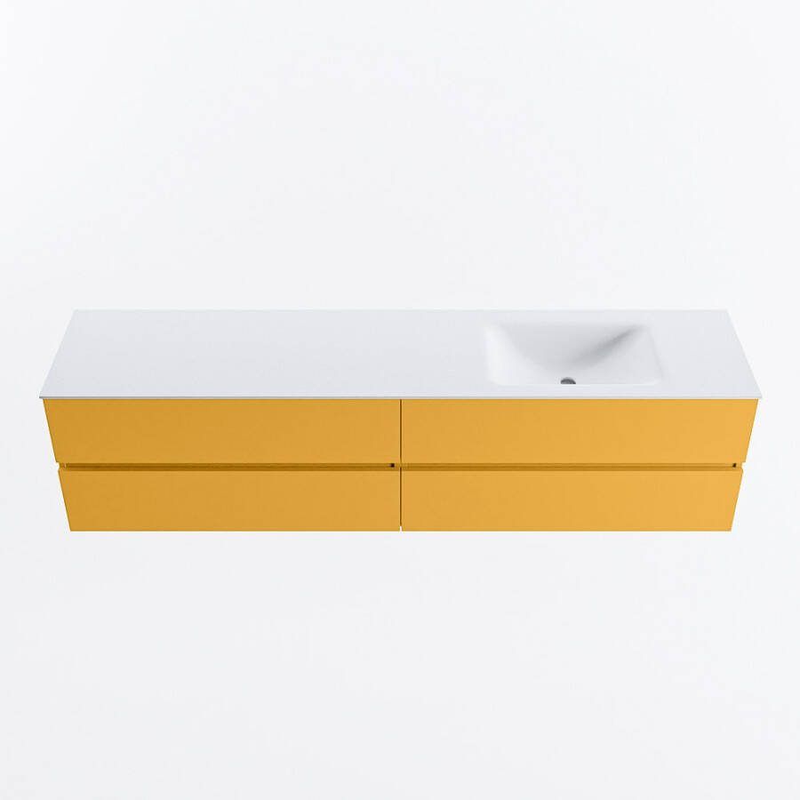 Mondiaz VICA 200cm badmeubel onderkast Ocher 4 lades. Wastafel CLOUD rechts 1 kraangat kleur Talc.