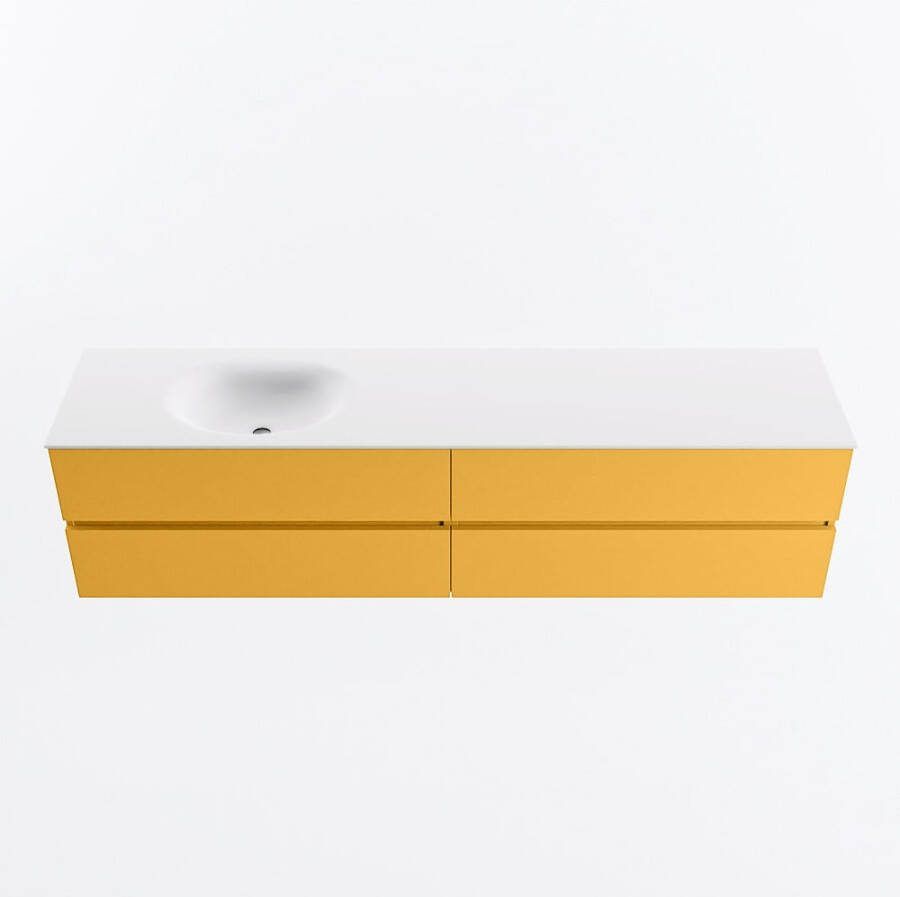 Mondiaz VICA 200cm badmeubel onderkast Ocher 4 lades. Wastafel MOON links 1 kraangat kleur Talc.