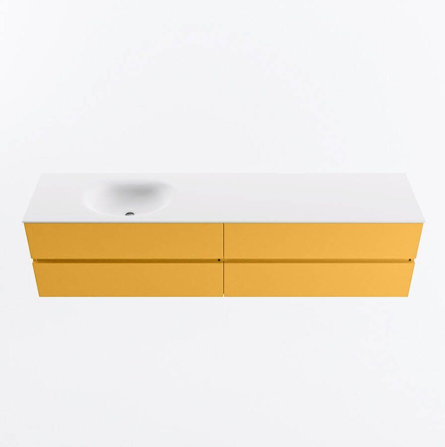 Mondiaz VICA 200cm badmeubel onderkast Ocher 4 lades. Wastafel MOON links zonder kraangat kleur Talc.