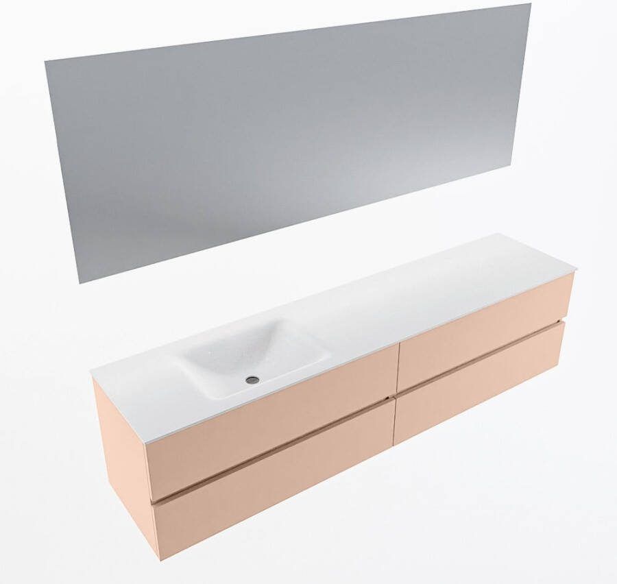 Mondiaz VICA 200cm badmeubel onderkast Rosee 4 lades. Wastafel CLOUD links zonder kraangat kleur Talc.