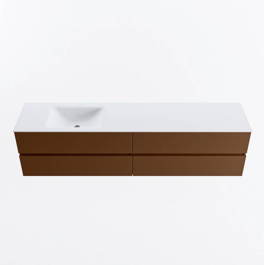 Mondiaz VICA 200cm badmeubel onderkast Rust 4 lades. Wastafel CLOUD links 1 kraangat kleur Talc.