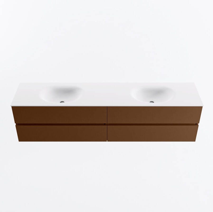Mondiaz VICA 200cm badmeubel onderkast Rust 4 lades. Wastafel MOON dubbel 2 kraangaten kleur Talc.