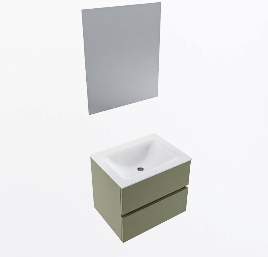 Mondiaz VICA 60cm badmeubel onderkast Army 2 lades. Wastafel CLOUD midden zonder kraangat kleur Talc.