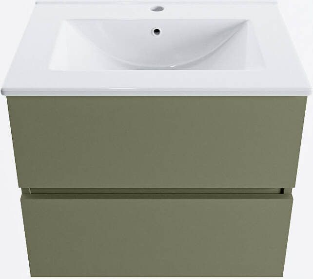 Mondiaz VICA 60cm badmeubel onderkast Army 2 lades. Wastafel DENIA midden 1 kraangat kleur Glanzend Wit.