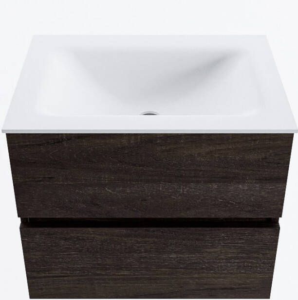 Mondiaz VICA 60cm badmeubel onderkast Dark Brown 2 lades. Wastafel CLOUD midden 1 kraangat kleur Talc.