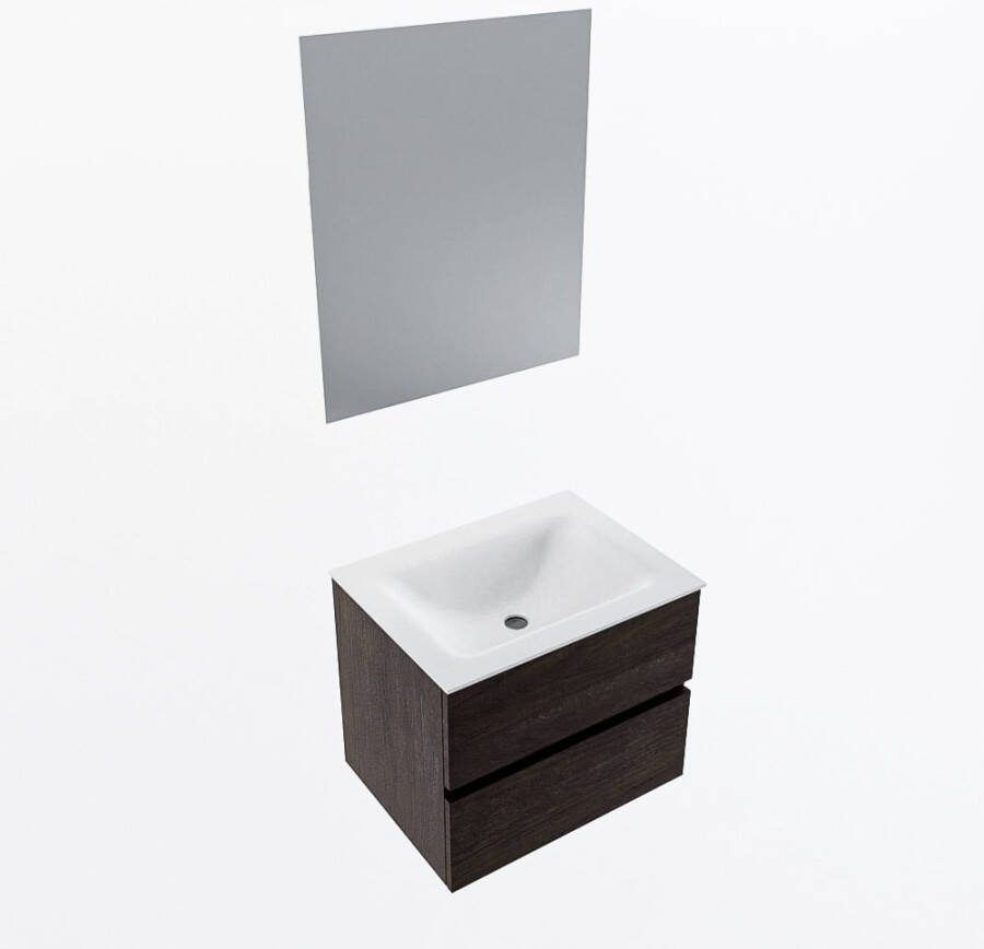 Mondiaz VICA 60cm badmeubel onderkast Dark Brown 2 lades. Wastafel CLOUD midden zonder kraangat kleur Talc.