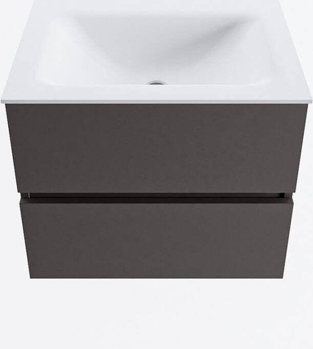 Mondiaz VICA 60cm badmeubel onderkast Dark Grey 2 lades. Wastafel CLOUD midden zonder kraangat kleur Talc.