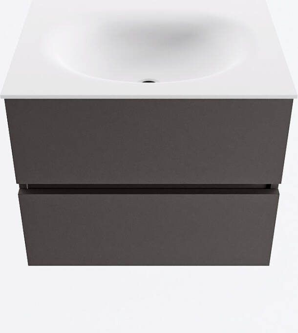 Mondiaz VICA 60cm badmeubel onderkast Dark Grey 2 lades. Wastafel MOON midden zonder kraangat kleur Talc.