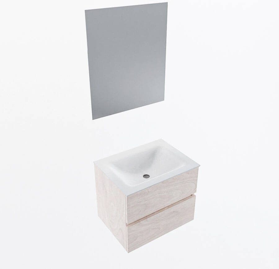 Mondiaz VICA 60cm badmeubel onderkast Underlayment 2 lades. Wastafel CLOUD midden zonder kraangat kleur Talc.