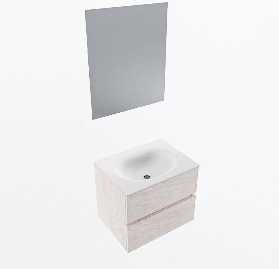 Mondiaz VICA 60cm badmeubel onderkast Underlayment 2 lades. Wastafel MOON midden zonder kraangat kleur Talc.
