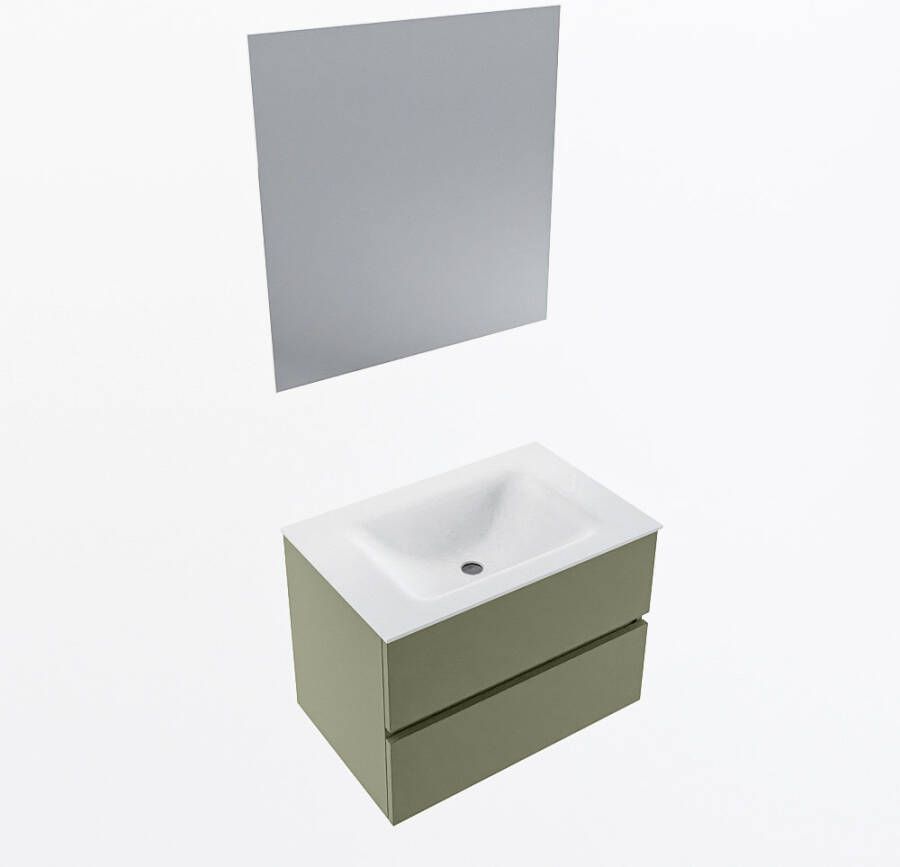 Mondiaz VICA 70cm badmeubel onderkast Army 2 lades. Wastafel CLOUD midden zonder kraangat kleur Talc.