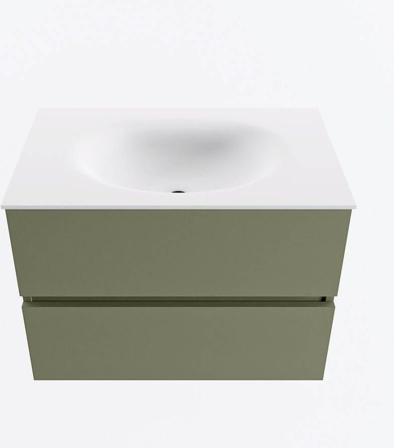 Mondiaz VICA 70cm badmeubel onderkast Army 2 lades. Wastafel MOON midden zonder kraangat kleur Talc.