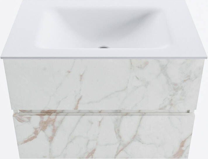 Mondiaz VICA 70cm badmeubel onderkast Carrara 2 lades. Wastafel CLOUD midden zonder kraangat kleur Talc.
