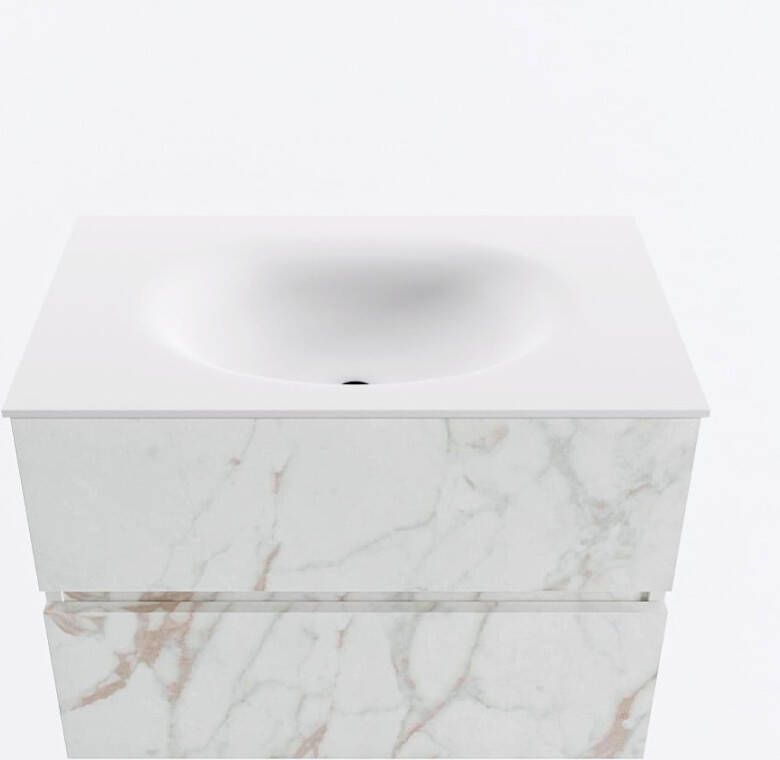 Mondiaz VICA 70cm badmeubel onderkast Carrara 2 lades. Wastafel MOON midden zonder kraangat kleur Talc.