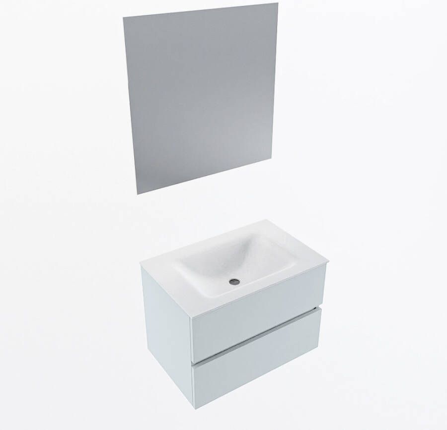 Mondiaz VICA 70cm badmeubel onderkast Clay 2 lades. Wastafel CLOUD midden zonder kraangat kleur Talc.