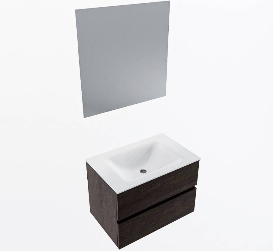 Mondiaz VICA 70cm badmeubel onderkast Dark Brown 2 lades. Wastafel CLOUD midden 1 kraangat kleur Talc.