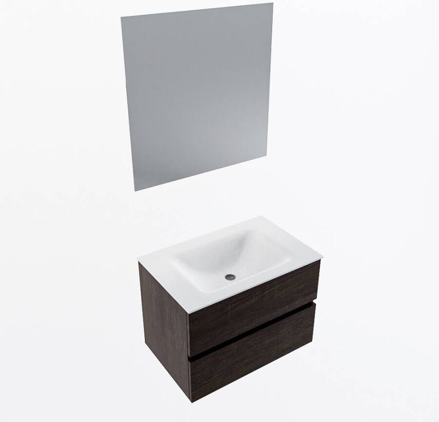 Mondiaz VICA 70cm badmeubel onderkast Dark Brown 2 lades. Wastafel CLOUD midden zonder kraangat kleur Talc.