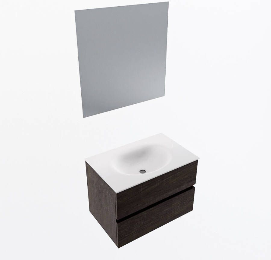 Mondiaz VICA 70cm badmeubel onderkast Dark Brown 2 lades. Wastafel MOON midden zonder kraangat kleur Talc.