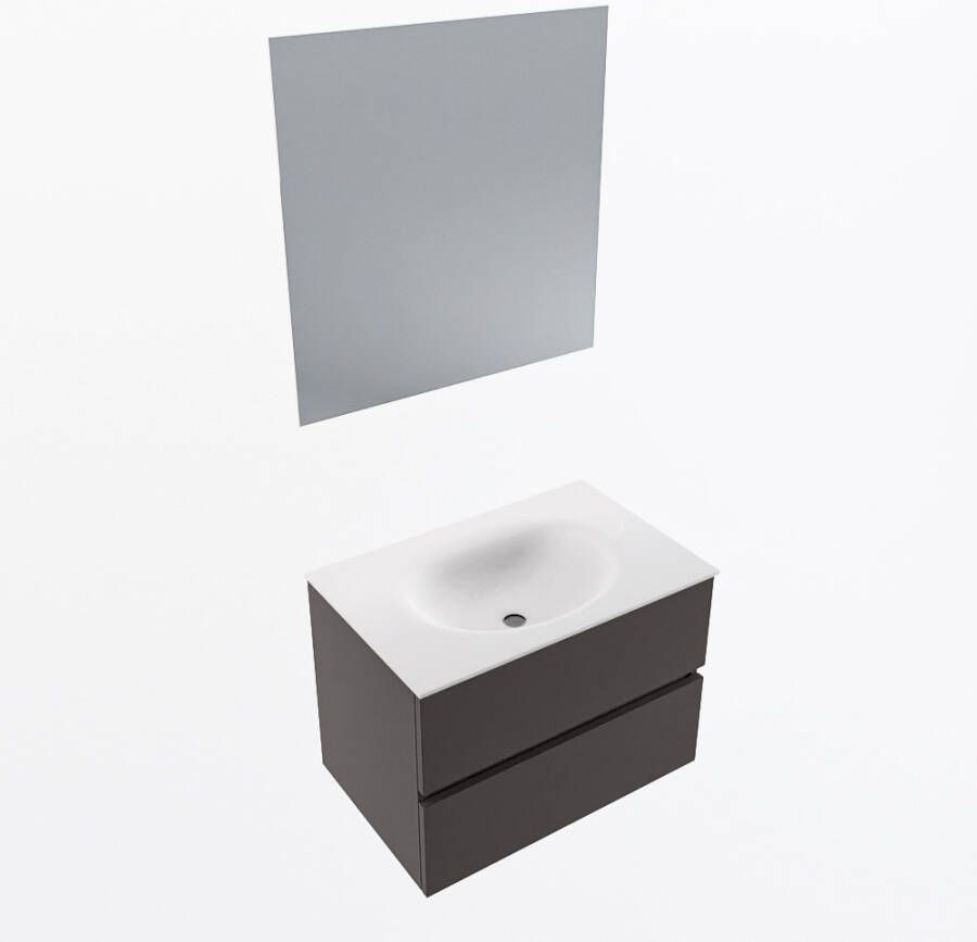 Mondiaz VICA 70cm badmeubel onderkast Dark Grey 2 lades. Wastafel MOON midden zonder kraangat kleur Talc.