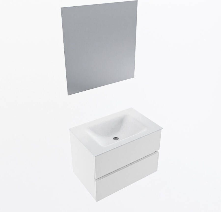 Mondiaz VICA 70cm badmeubel onderkast Talc 2 lades. Wastafel CLOUD midden zonder kraangat kleur Talc.
