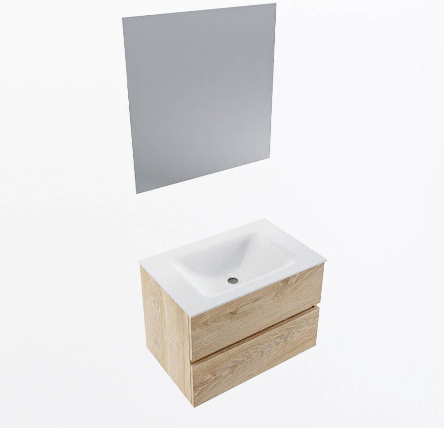 Mondiaz VICA 70cm badmeubel onderkast Washed Oak 2 lades. Wastafel CLOUD midden zonder kraangat kleur Talc.
