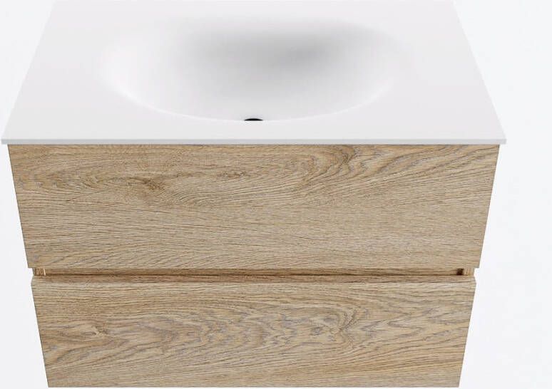 Mondiaz VICA 70cm badmeubel onderkast Washed Oak 2 lades. Wastafel MOON midden 1 kraangat kleur Talc.