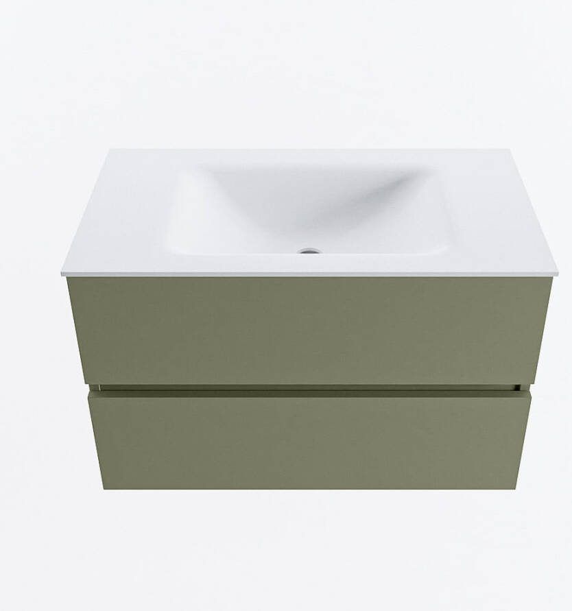 Mondiaz VICA 80cm badmeubel onderkast Army 2 lades. Wastafel CLOUD midden 1 kraangat kleur Talc.