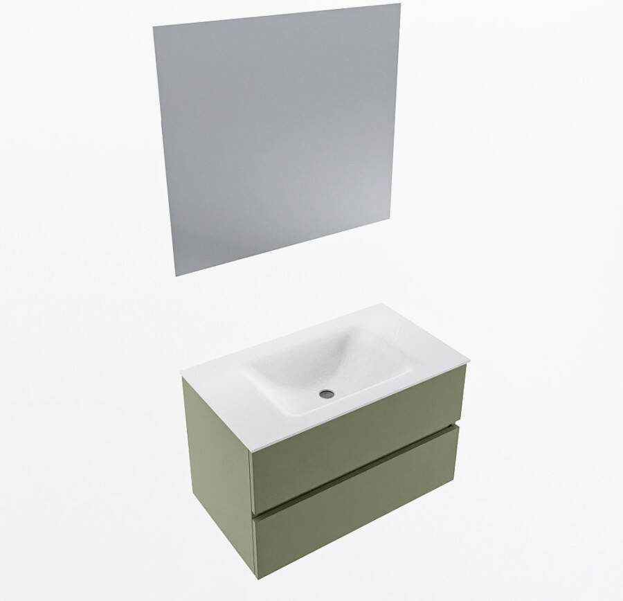 Mondiaz VICA 80cm badmeubel onderkast Army 2 lades. Wastafel CLOUD midden zonder kraangat kleur Talc.
