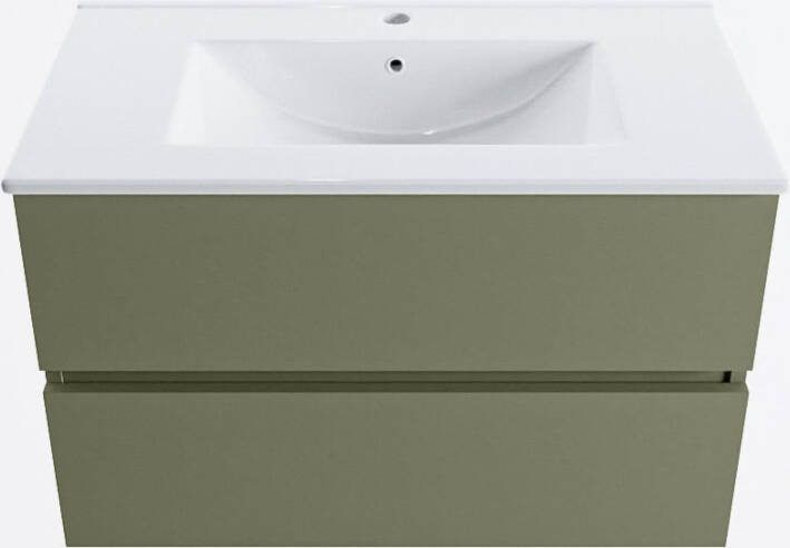Mondiaz VICA 80cm badmeubel onderkast Army 2 lades. Wastafel DENIA midden 1 kraangat kleur Glanzend Wit.