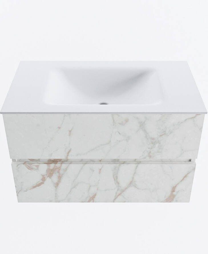 Mondiaz VICA 80cm badmeubel onderkast Carrara 2 lades. Wastafel CLOUD midden 1 kraangat kleur Talc.