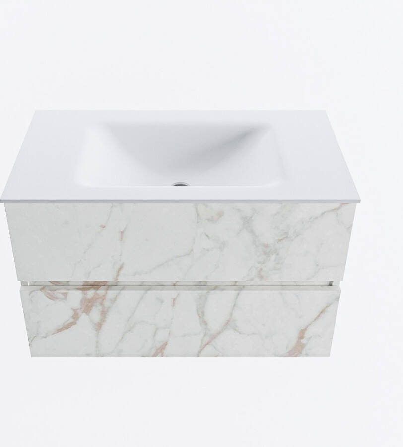 Mondiaz VICA 80cm badmeubel onderkast Carrara 2 lades. Wastafel CLOUD midden zonder kraangat kleur Talc.